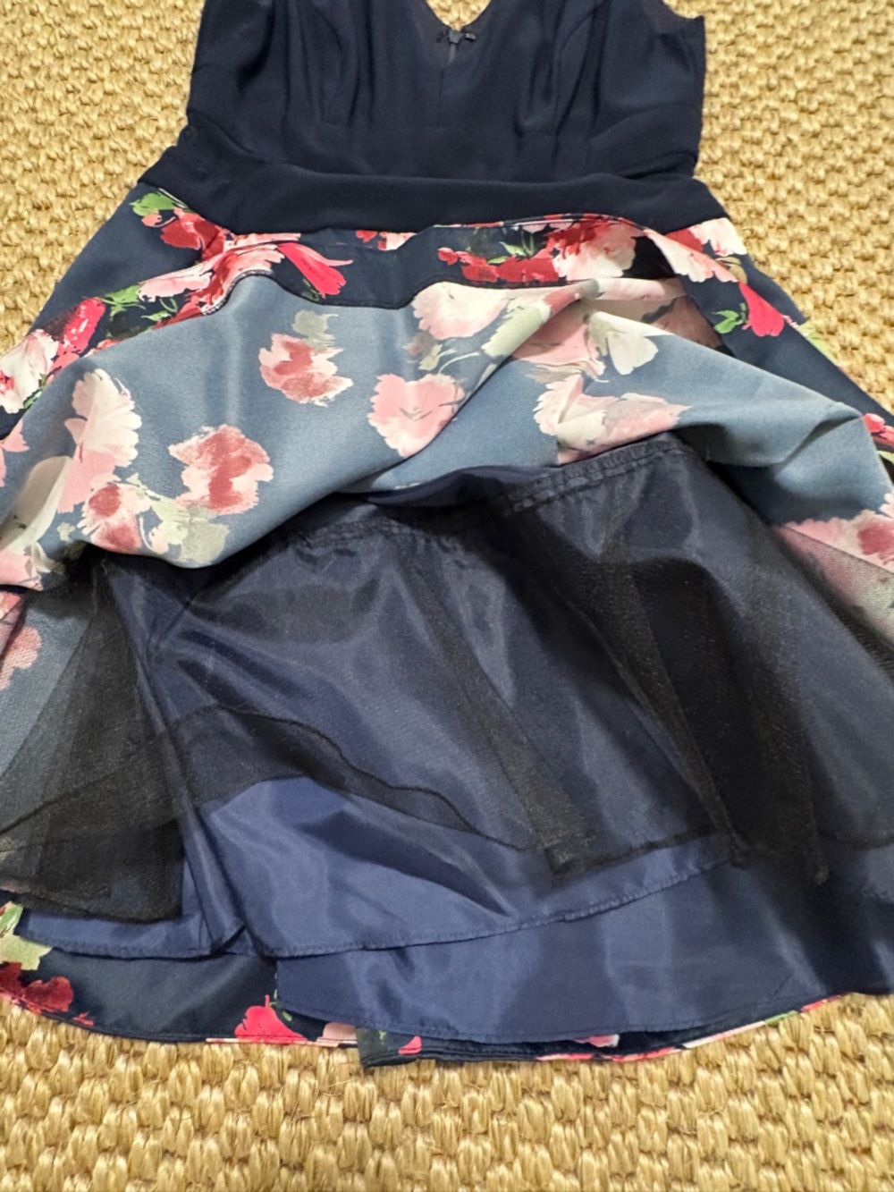 Xscape Navy Fit-and-Flare Floral Mini Dress - Size 10 - Picture 5 of 7